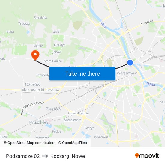 Podzamcze to Koczargi Nowe map