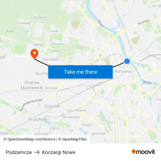 Podzamcze to Koczargi Nowe map