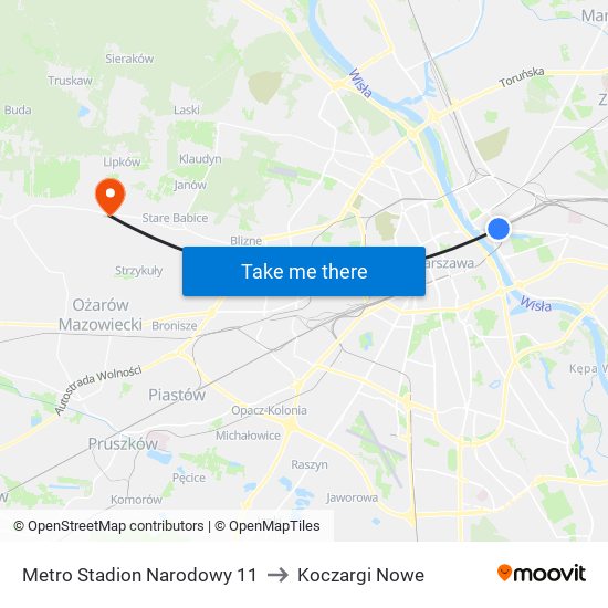 Metro Stadion Narodowy 11 to Koczargi Nowe map