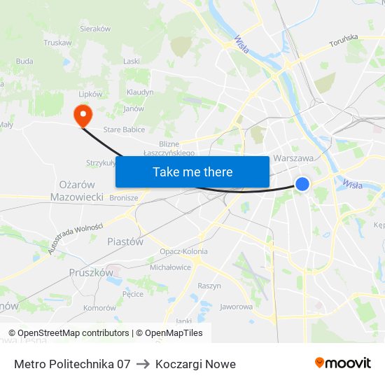 Metro Politechnika 07 to Koczargi Nowe map