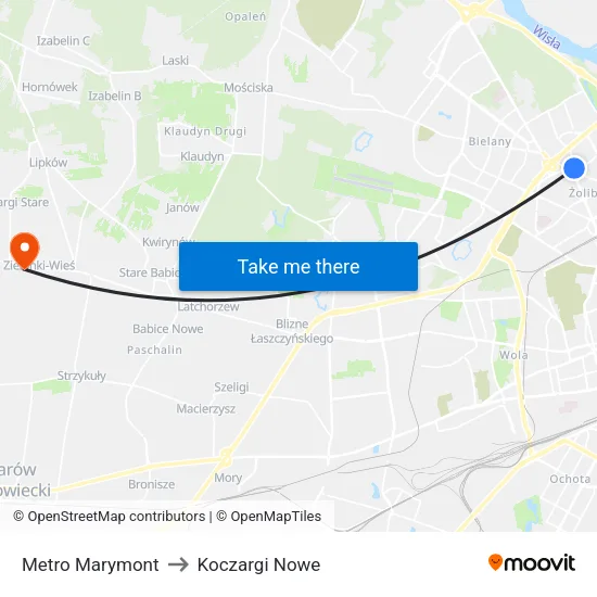 Metro Marymont to Koczargi Nowe map