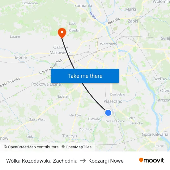 Wólka Kozodawska Zachodnia to Koczargi Nowe map