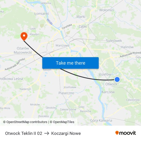 Otwock Teklin II 02 to Koczargi Nowe map