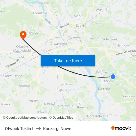 Otwock Teklin II to Koczargi Nowe map