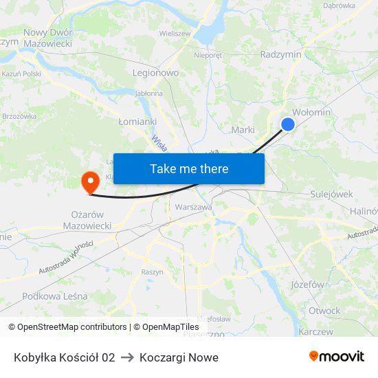 Kobyłka Kościół to Koczargi Nowe map