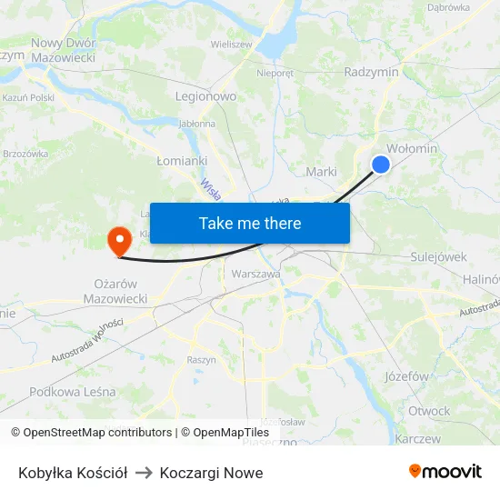 Kobyłka Kościół to Koczargi Nowe map