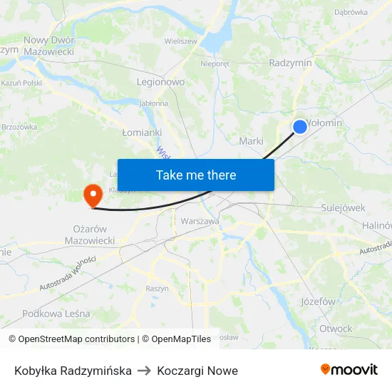 Kobyłka Radzymińska to Koczargi Nowe map