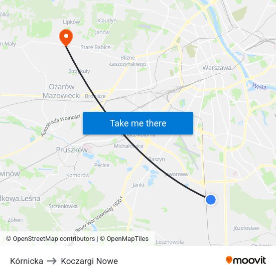 Kórnicka to Koczargi Nowe map