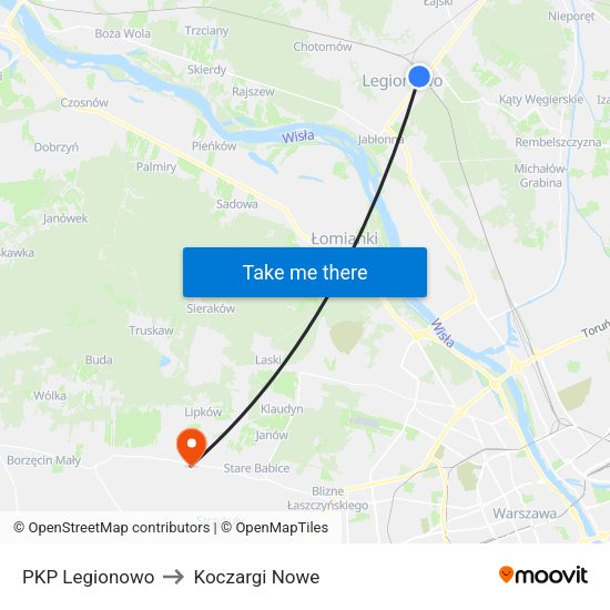 PKP Legionowo to Koczargi Nowe map