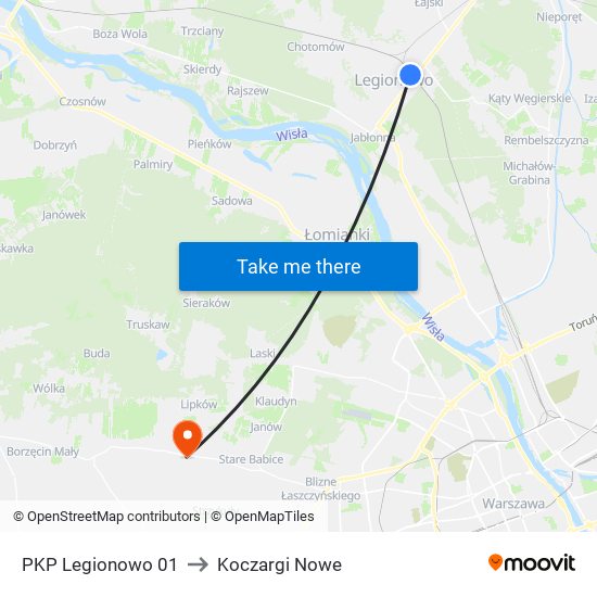 PKP Legionowo 01 to Koczargi Nowe map