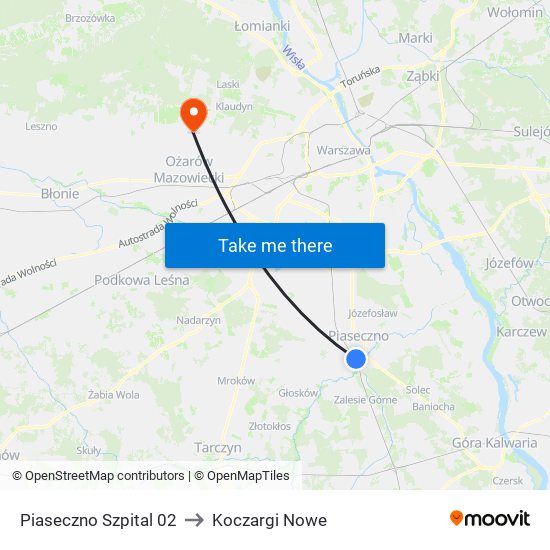 Piaseczno Szpital 02 to Koczargi Nowe map