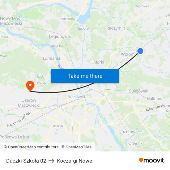 Duczki-Szkoła to Koczargi Nowe map