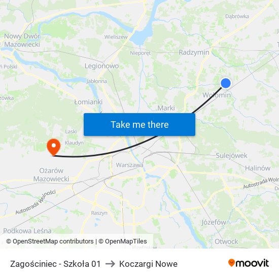 Zagościniec-Szkoła to Koczargi Nowe map