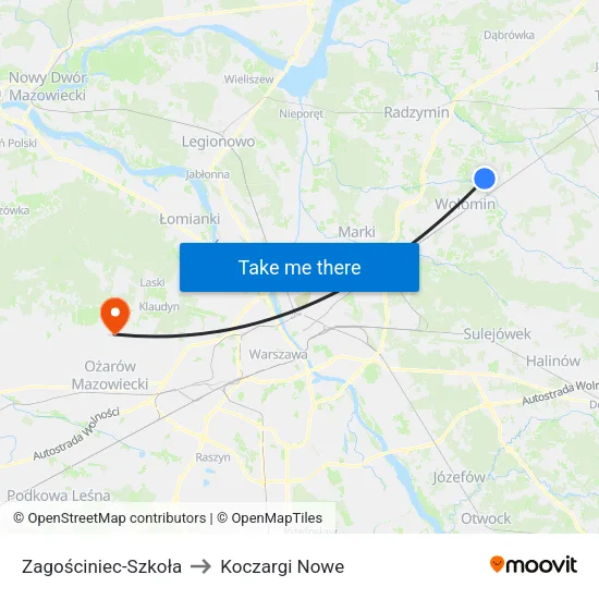 Zagościniec - Szkoła to Koczargi Nowe map