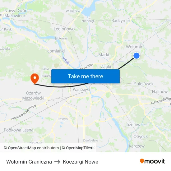 Wołomin Graniczna to Koczargi Nowe map