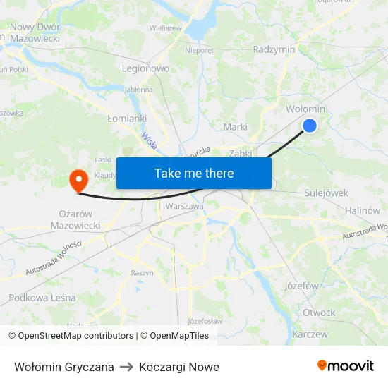 Wołomin Gryczana to Koczargi Nowe map