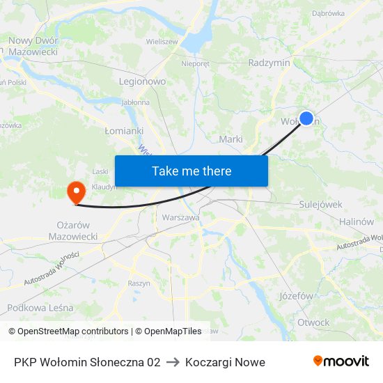 PKP Wołomin Słoneczna 02 to Koczargi Nowe map