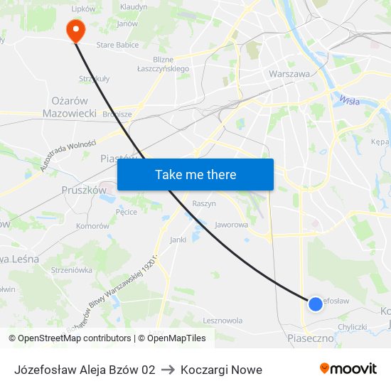 Józefosław Aleja Bzów 02 to Koczargi Nowe map