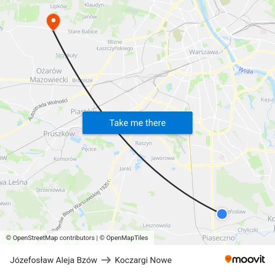 Józefosław Aleja Bzów to Koczargi Nowe map