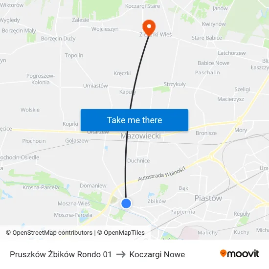 Pruszków Żbików Rondo 01 to Koczargi Nowe map