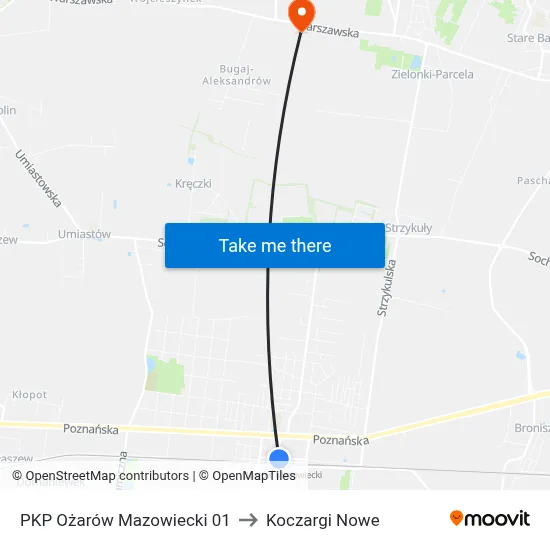 PKP Ożarów Mazowiecki 01 to Koczargi Nowe map
