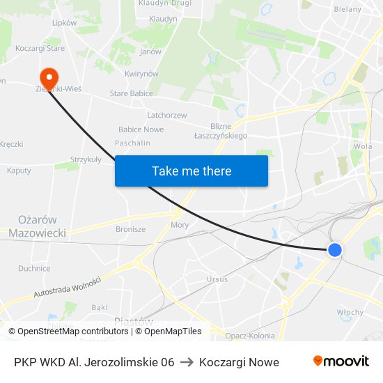 PKP WKD Al. Jerozolimskie 06 to Koczargi Nowe map