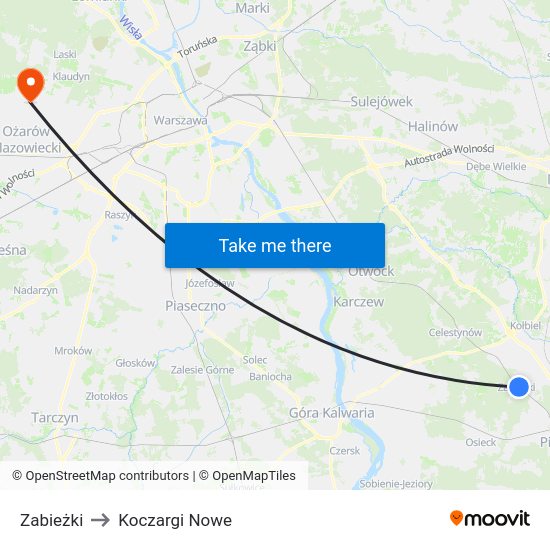 Zabieżki to Koczargi Nowe map