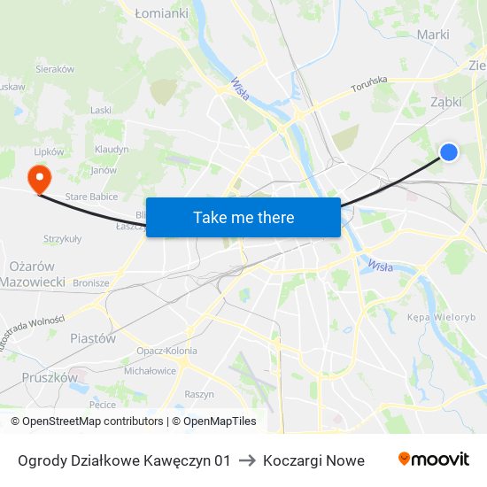 Ogrody Działkowe Kawęczyn 01 to Koczargi Nowe map