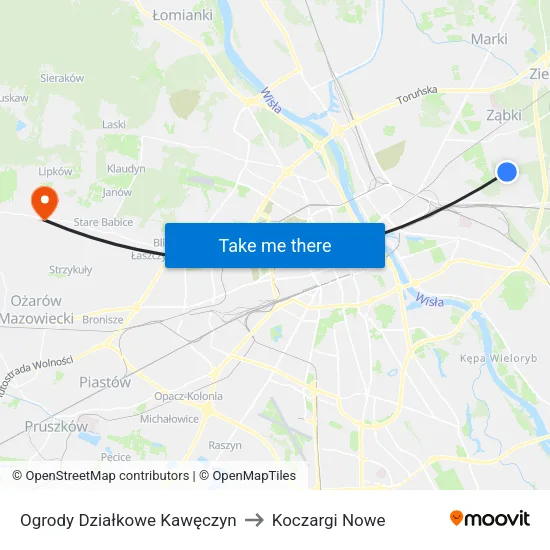 Ogrody Działkowe Kawęczyn to Koczargi Nowe map