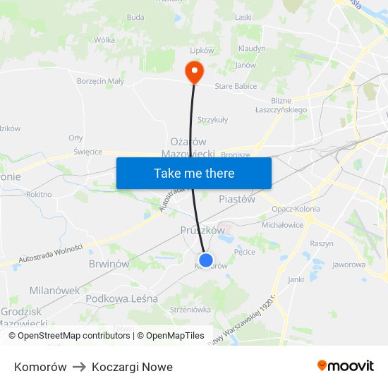 Komorów to Koczargi Nowe map