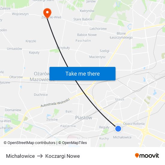 Michałowice to Koczargi Nowe map