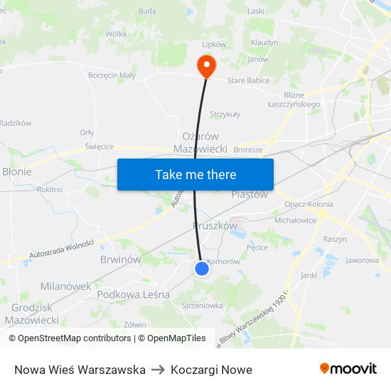 Nowa Wieś Warszawska to Koczargi Nowe map