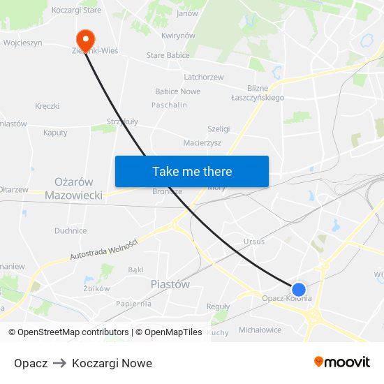 Opacz to Koczargi Nowe map