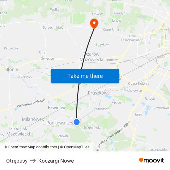 Otrębusy to Koczargi Nowe map