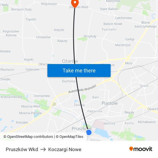 Pruszków Wkd to Koczargi Nowe map