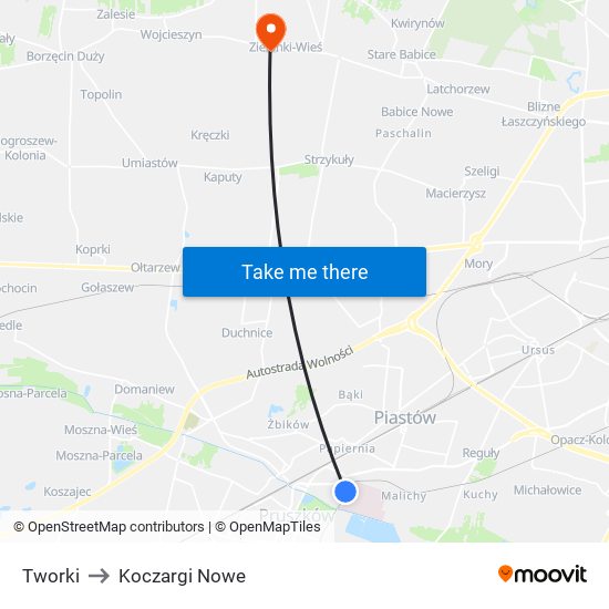 Tworki to Koczargi Nowe map