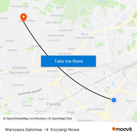 Warszawa Salomea to Koczargi Nowe map