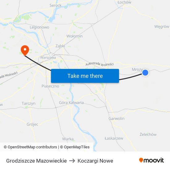 Grodziszcze Mazowieckie to Koczargi Nowe map