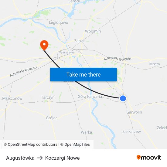 Augustówka to Koczargi Nowe map