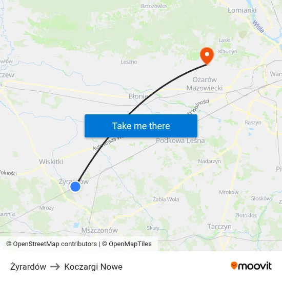 Żyrardów to Koczargi Nowe map