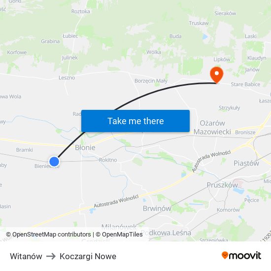 Witanów to Koczargi Nowe map