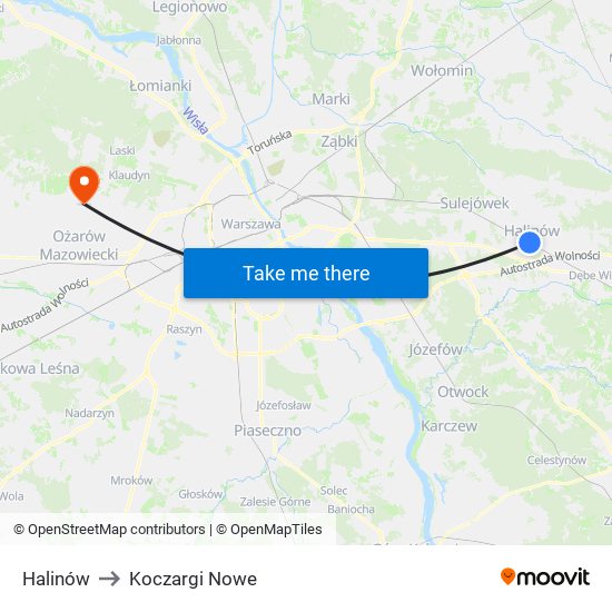 Halinów to Koczargi Nowe map