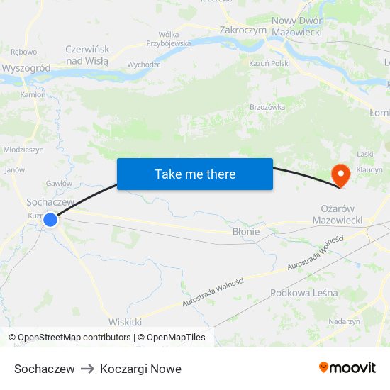 Sochaczew to Koczargi Nowe map