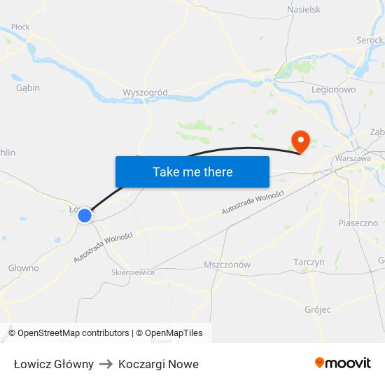 Łowicz Główny to Koczargi Nowe map