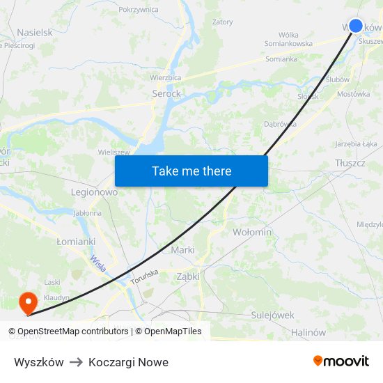 Wyszków to Koczargi Nowe map