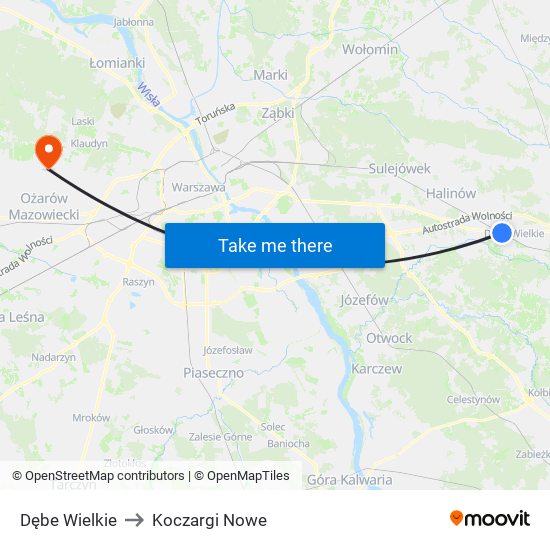 Dębe Wielkie to Koczargi Nowe map