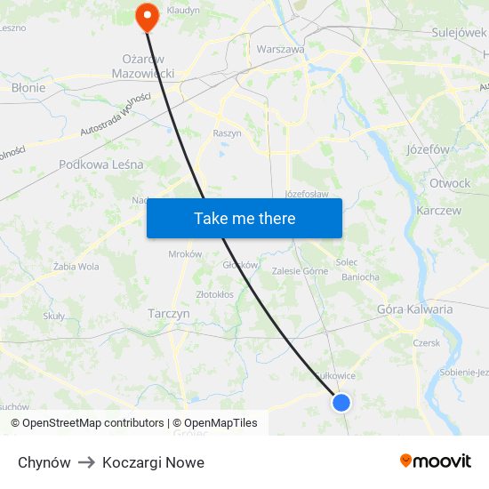 Chynów to Koczargi Nowe map