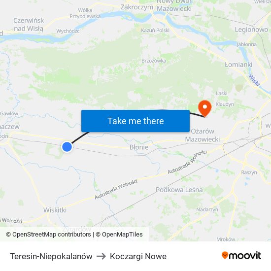 Teresin-Niepokalanów to Koczargi Nowe map