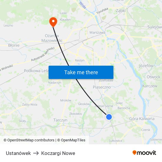 Ustanówek to Koczargi Nowe map