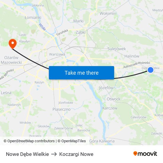 Nowe Dębe Wielkie to Koczargi Nowe map